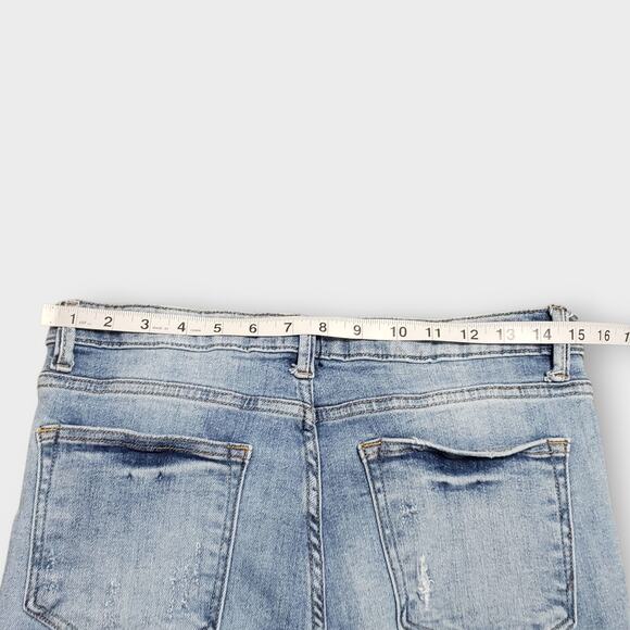 Risen Womens High-Rise Flare Distressed Jeans Sz 30/11 Light Blue Wash Raw Hem - Picture 10 of 13